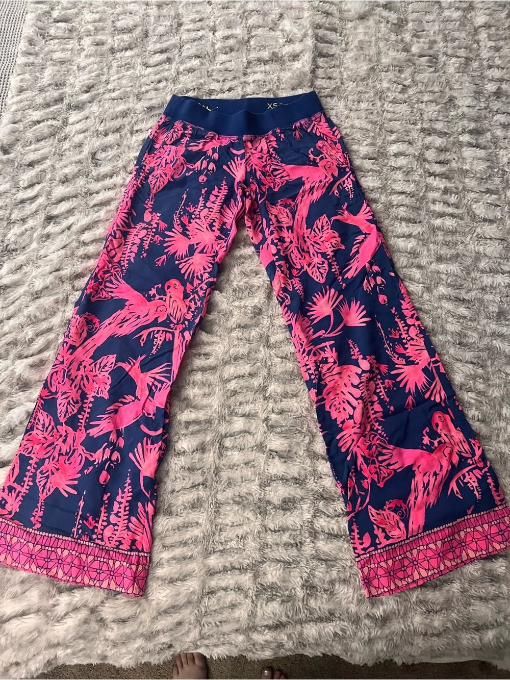 Lily Pulitzer Navy and Hot Pink Printed Wide-Leg Bottoms